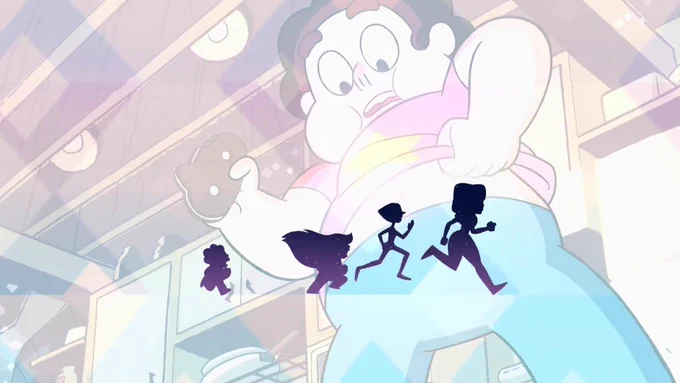 Fun fact of the  the 1st SU intro had a shot with the gems running and Steven catching up, eventually surpassing them. The 2nd included season one clips behind, symbolizing his growth to become a Crystal Gem.The movie uses the same shot, but Steven starts *already* ahead. 