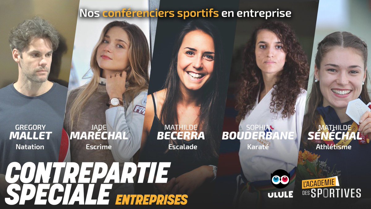 💥Contrepartie BtoB : Conférence de sportif de haut niveau en entreprise

Le Collectif SHN et L'Atelier des Champions s'associent pour aider au développement du sport féminin.

🗣Comment ?

En faisant un don de 3000 euros via la campagne de crowdfunding 

fr.ulule.com/l-academie-des…