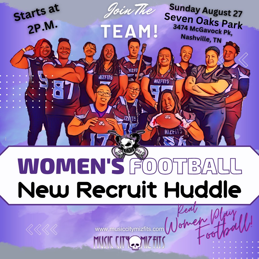 Nashville Tennessee Women's Football is Calling All Sports Enthusiasts!  The Music City Mizfits are thrilled to invite you to our New Player Interest Meeting on Sunday, August 27th, at 2:00 PM.  Join us at stunning Seven Oaks Park, located at 3474 McGavock Pike, Nashville, TN