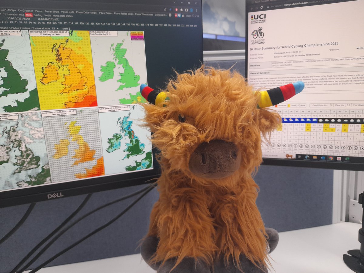 GazeAtTheSky's tweet photo. It also meant that I got to watch all of the @CyclingWorlds action and the @BritishCycling team on multiple screens at work. And of course it meant that Hoy the coo had to come to work to help me produce the forecasts 🐮😍 @chrishoy 2/2 https://t.co/S2taIVrq3V