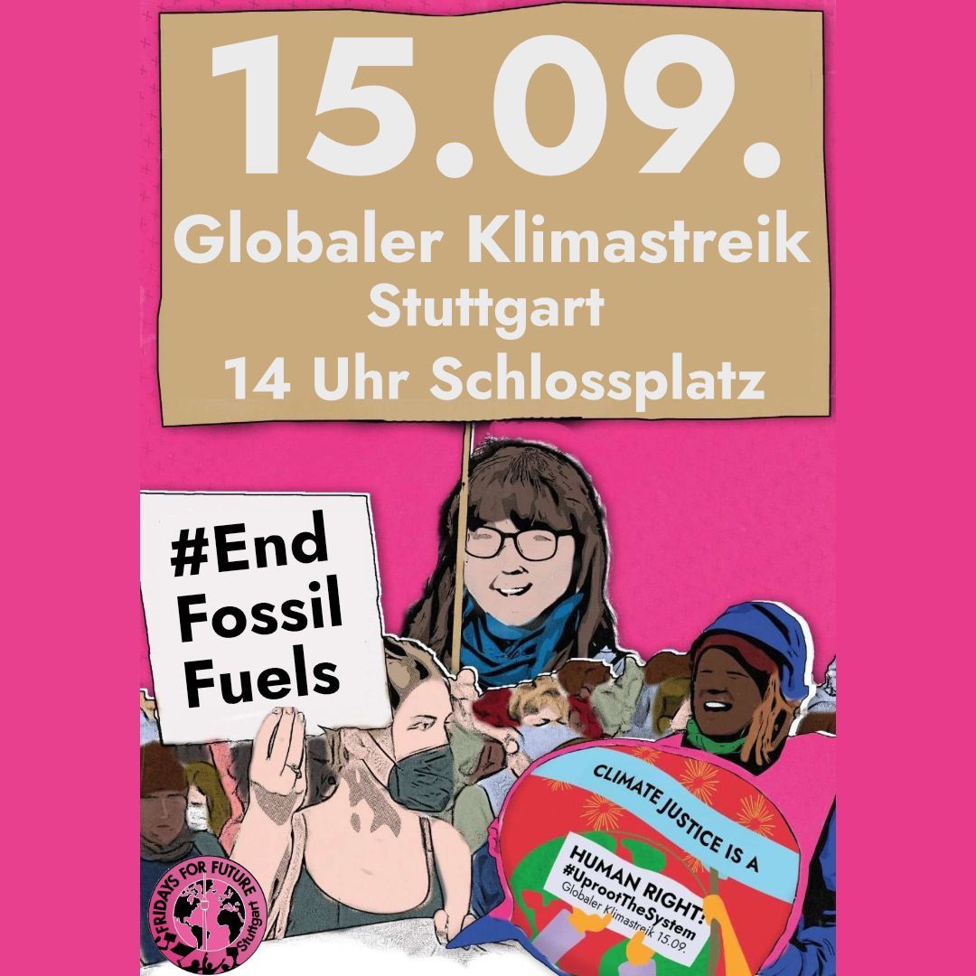 Am 15.9. ist der Globale Klimastreik✊️ 
Unter #EndFossilFuels demonstrieren wir weltweit für das Ende des fossilen Zeitalters!
Zusammen erheben wir unsere Stimmen und stellen uns der fossilen Zerstörung entgegen.