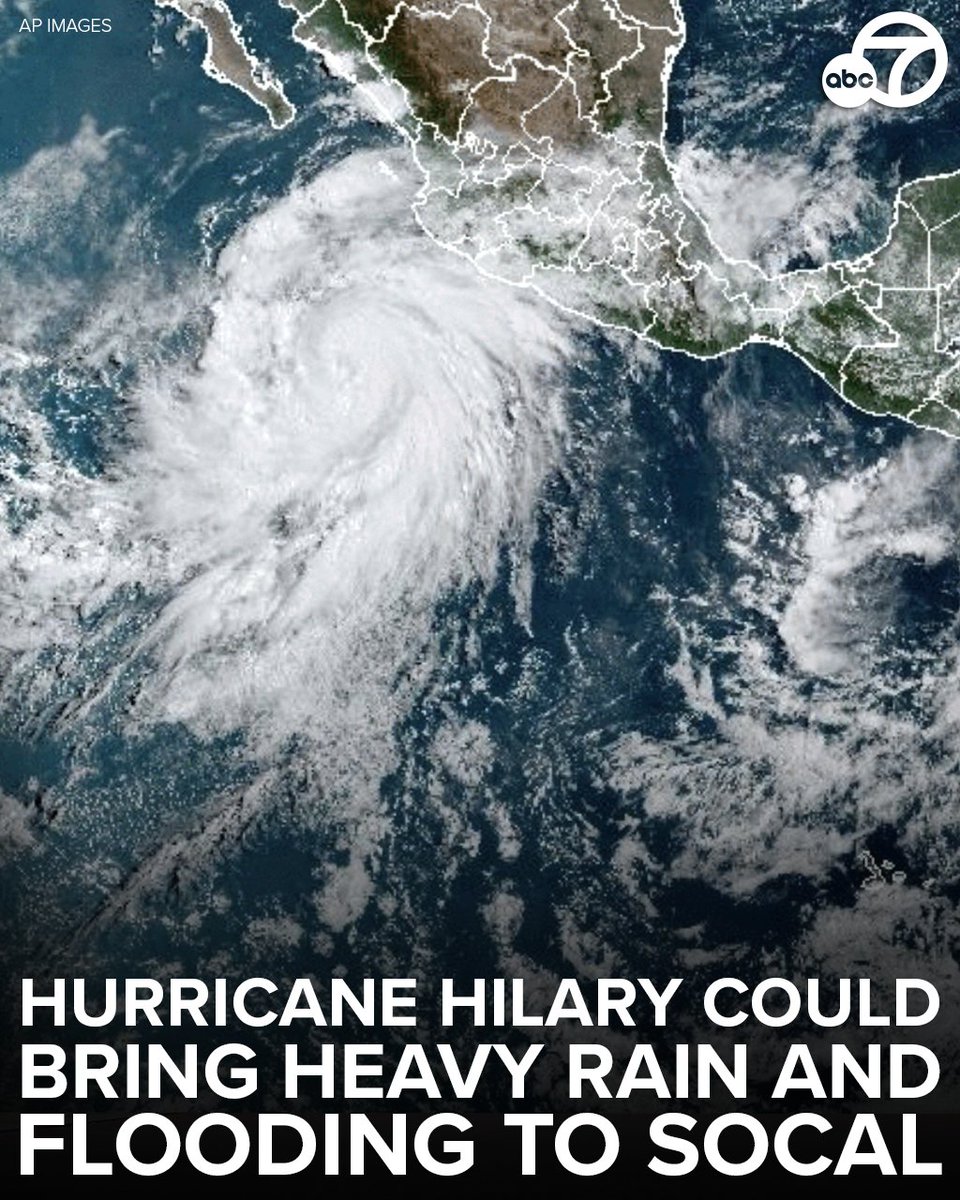 ABC7's tweet photo. HURRICANE WATCH: Hilary could bring heavy rain and flooding to Southern California this weekend. ⛈️

Here's what you can expect: https://t.co/FS26cH0Gns https://t.co/F9fNwNume2