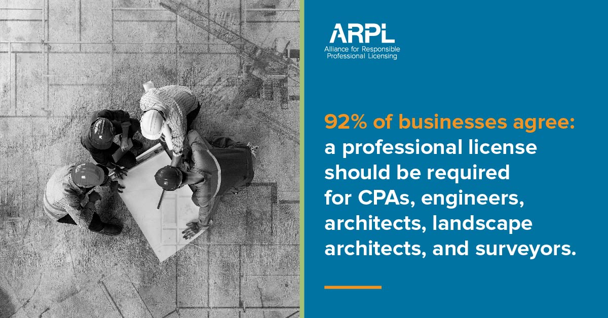 TheARPL's tweet photo. Businesses agree: #ProfessionalLicensing is essential to ensure professional competency and keep the public safe. Learn more: https://t.co/MZ7vLkRE48 https://t.co/6wNEA7UF16
