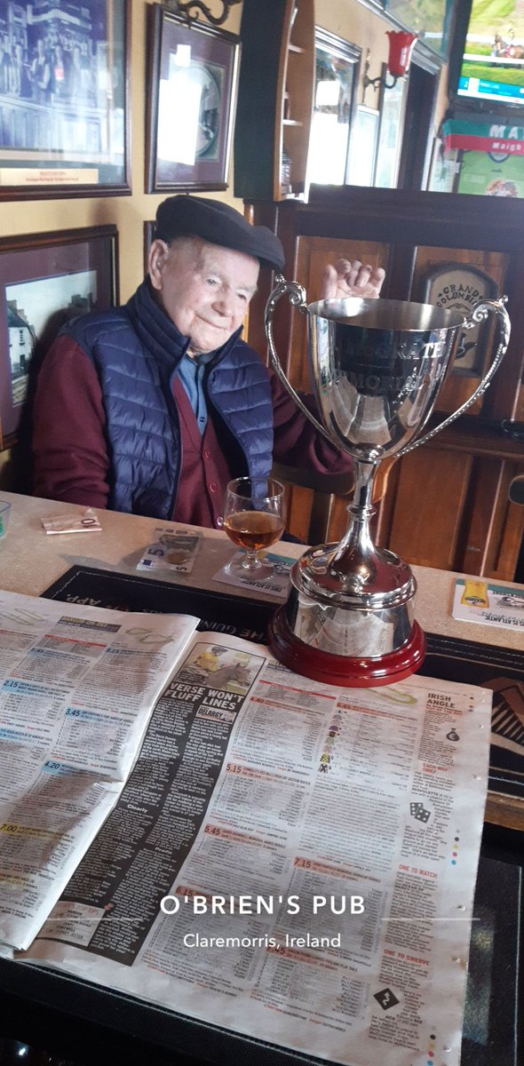 DannyMcdarts180's tweet photo. Saddened to learn of the passing of the legend Johnny Meehan. 101 years old and he still enjoyed a pint and a punt on the horses. Had the pleasure of serving him for many years. RIP Johnny https://t.co/s0WpKhJWYk
