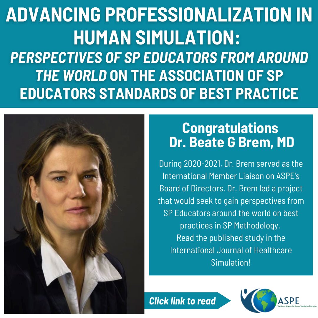Hot off the press! Check out the latest publication on Advancing Professionalization in Human Simulation authored by Dr. Beate G Brem, MD, ASPE's International Member Liaison from 2020-2021. Congratulations to Dr. Brem and the co-authors! 🎉 @IJoHSim ijohs.com/read/article/p…