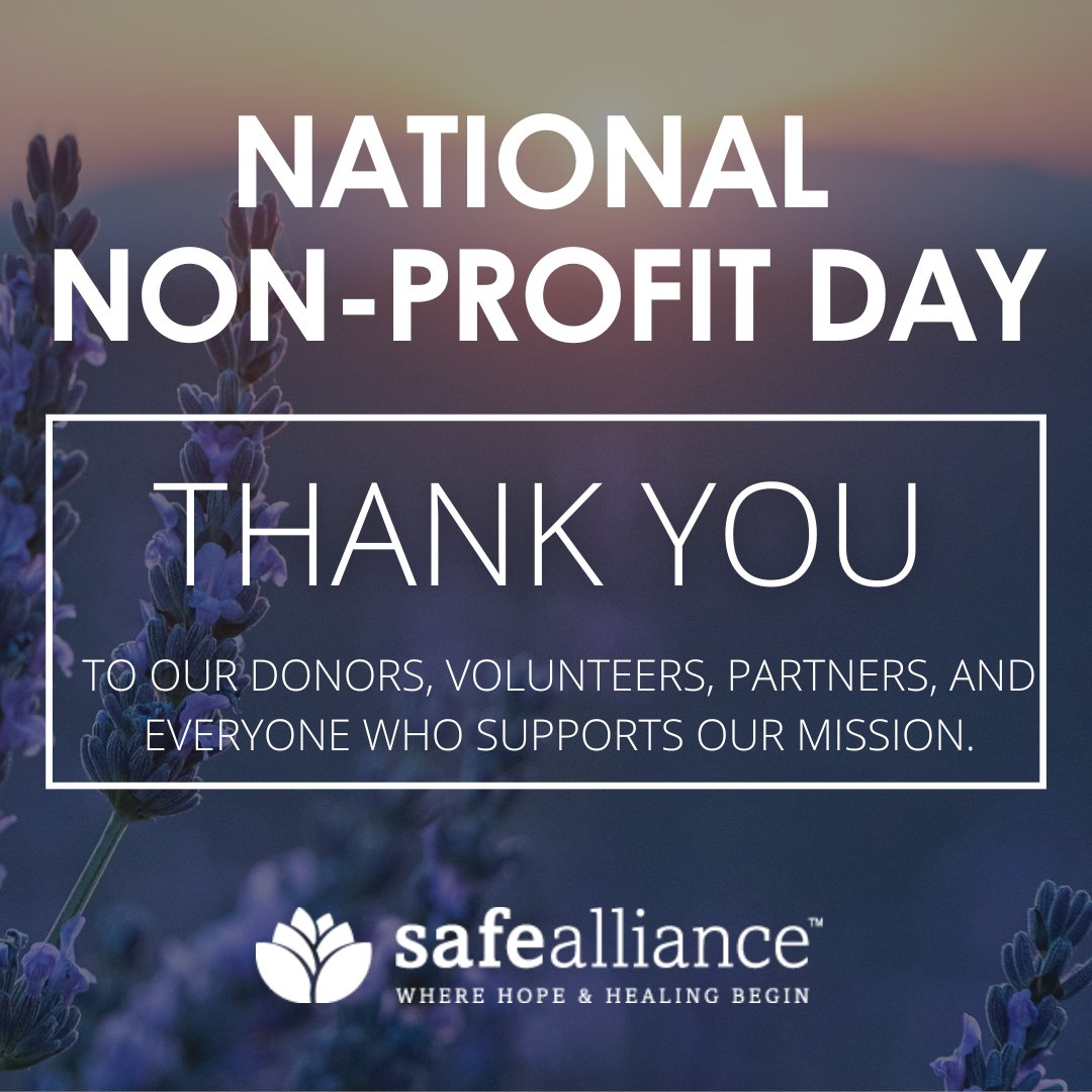 Safe_Alliance's tweet image. Happy National Non-profit Day! Today we recognize the positive impact non-profit organizations have on our communities. Thank you to all those who support #SafeAllianceCLT and our mission to bring hope and healing to survivors of #domesticviolence and #sexualassault.
