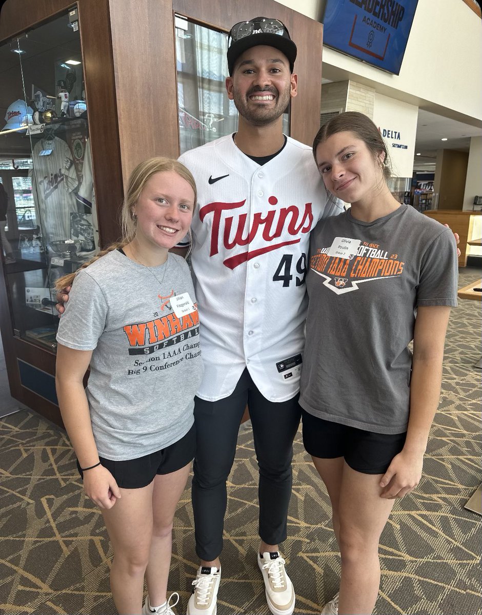 WinhawkSB's tweet photo. Winhawks and Saints together at the Twins Leadership Academy today!!!  Olivia was even able to get her glove autographed by Pablo! https://t.co/dCrhMMGba5