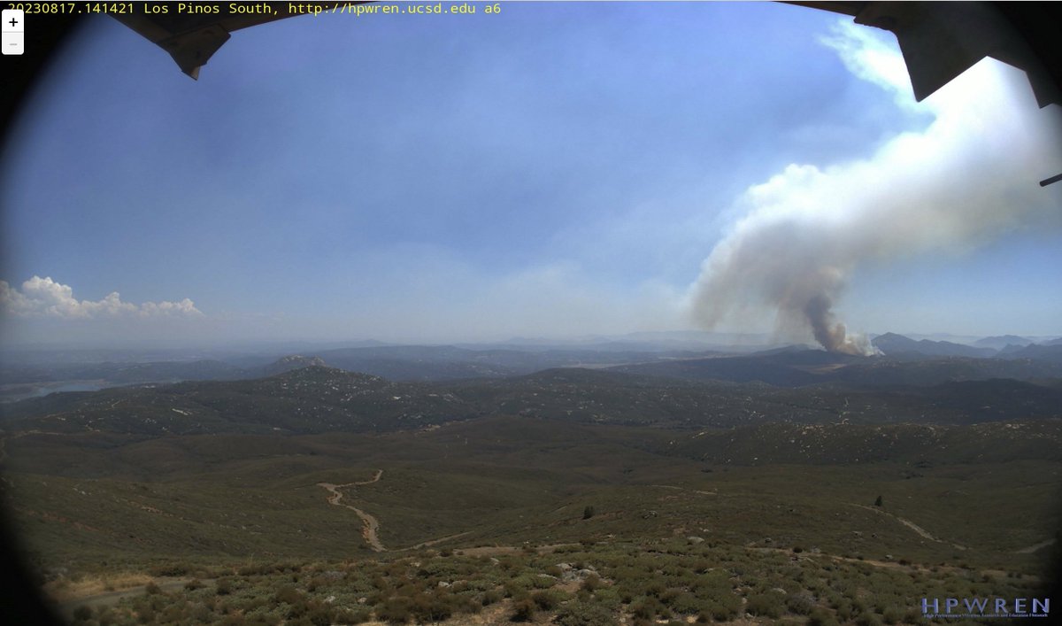 ericfrost's tweet photo. #SDSU monitoring the fire near #Potrero on #WIFIRE https://t.co/9hskT380xk as detected on numerous satellite detections this afternoon. Also can see on #HPWREN cameras on #LosPinos South---wind toward east so away from past fire burns. 2pm Thurs. https://t.co/P1t4WsZA1l