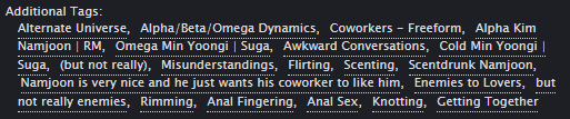 Hi!! New fic time! This was written for <a href="/InstinctsZine/">Instincts Zine 🐾 - ZINE CLOSED!</a> and has now been expanded (by ~3k) for Ao3! My first namgi omegaverse fic! Namjoon is just trying his best, but he accidentally finds out his coworker Yoongi smells soo good. Enjoy!!💗
[7.3k, Rated E]
archiveofourown.org/works/49405960