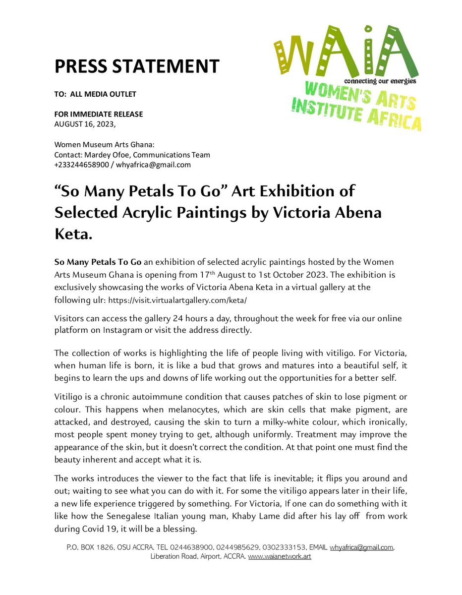 SO MANY PETALS TO ART EXHIBITION BY VICTORIA ABENA KETA PRESS STATEMENT
