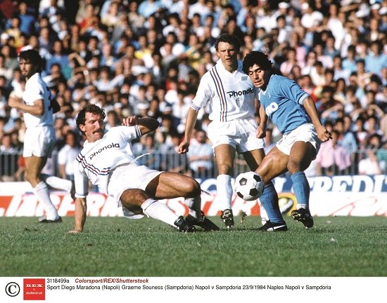 Serie A: Napoli v Sampdoria (1:1) -- Luca Pellegrini, Graeme Souness, Pietro Vierchowod and Diego Maradona, 23 September 1984.