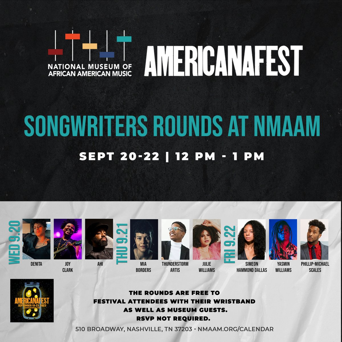 AmericanaFest will be at @theNMAAM!! Hear three showcasing artists, in-the-round, at the Roots Theater, Sept 20-22