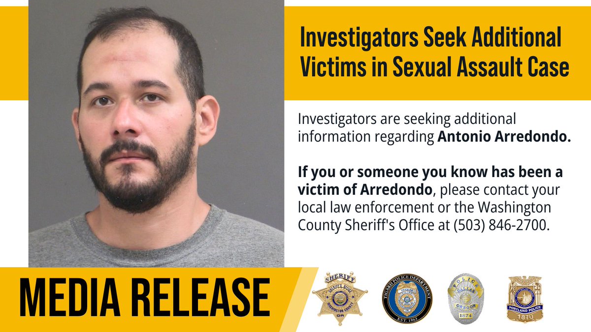 WCSOOregon's tweet photo. ****Joint Media Release between @dpdoregon, @PortlandPolice, @TigardPolice, and the Washington County Sheriff’s Office****

Investigators Seek Additional Victims in Sexual Assault Case

https://t.co/udILRh6Kz7 https://t.co/DVpQfw8w0Y