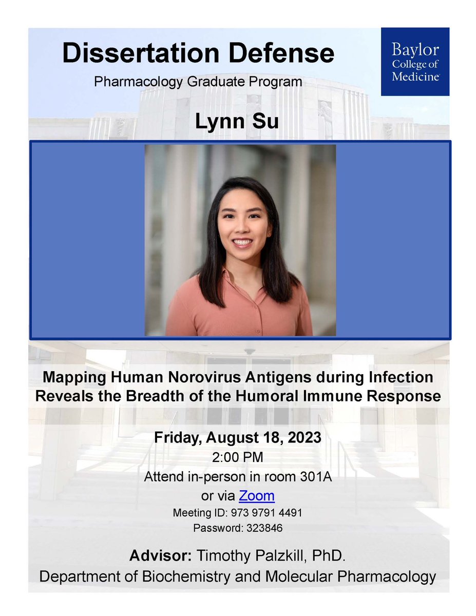 We have a second dissertation this week! Lynn Su will defend her dissertation tomorrow at 2 PM, and you can listen in person or via Zoom.