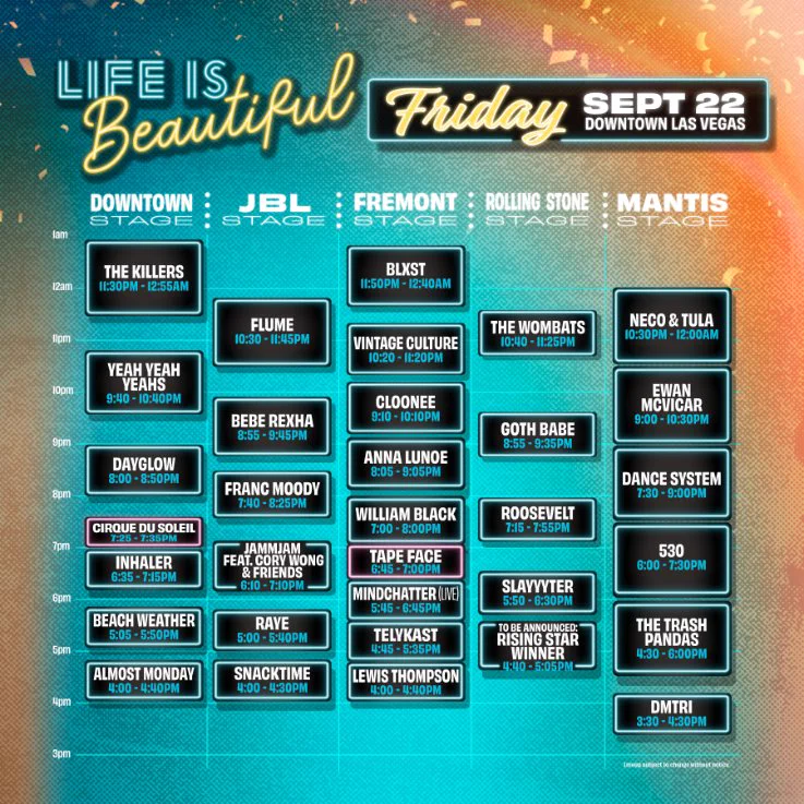 Life is Beautiful Festival schedule