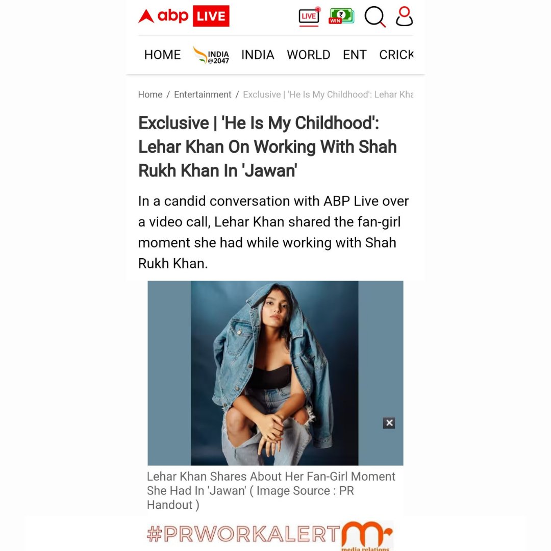 #prworkalert For Jawan Girl #LeharKhan 

Publication: ABP LIVE 
Thanks utsa 🙏

Link : news.abplive.com/entertainment/…

Artist 's PR:   @LopamudraaDaas
@mrprkolkata
#publicrelations
#pr
#bollywoodpr
#celebrity 
#celebritypr 
#ShahRukhKhan
#bollywood 
#srk