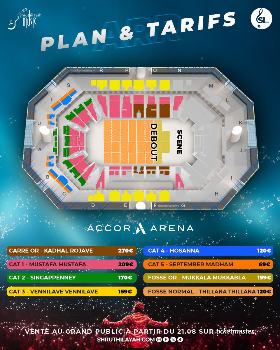 Shruthilayah's tweet photo. L'annonce que vous attendiez le plus depuis l'annonce du concert, voici les tarifs !
Les billets seront disponibles dès demain 14H en prévente, ou à partir du 21/08 en vente grand public, via le réseau Ticketmaster.
#arrahman #arr #liveconcert #music #france #30YearsofRahman https://t.co/MlX24oetCV