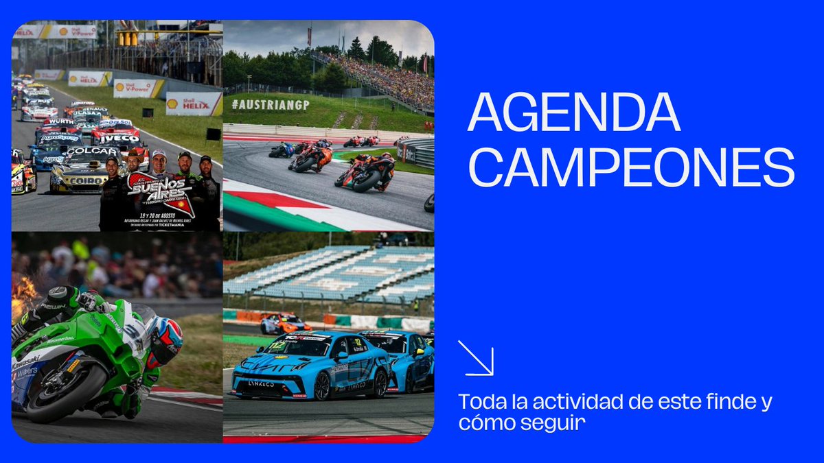 Campeonesnet's tweet photo. 🏁¡Este finde no te pierdas nada!
Pasá por la #AgendaCampeones
Horarios, circuitos, pronostico y por dónde seguir toda la actividad motor.
#TCenBuenosAires
#TCR El Pinar
#TPista Río IV
#MotoGP Spielberg
#NASCAR Watkins Glen
#IDM Assen (@TatiMercado36)
👇
https://t.co/N8Y3gvMJgw https://t.co/BNW55Dh5xB