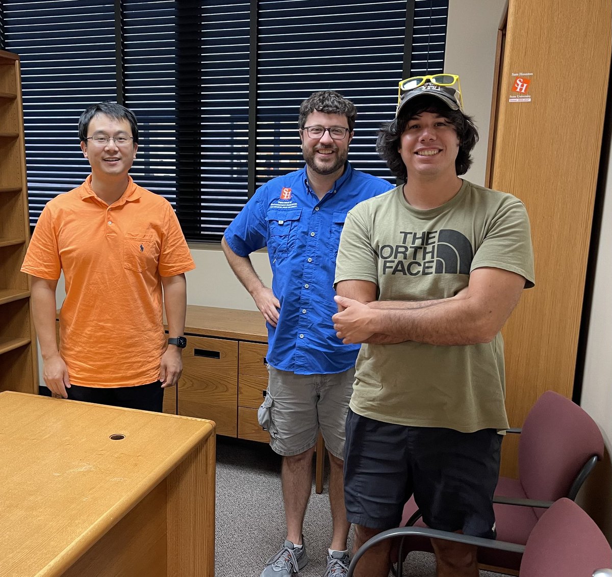 SHSUgeo's tweet photo. 🌟 Congratulations to Justin Arroyos and Aksel Sjogren on receiving a graduate assistantship in our Master’s in Applied GIS program.  Justin is pictured with new faculty member, Dr. Yaping Xu, and Dr. Ross Guida.  Aksel is pictured with Dr. Samuel Adu-Prah 🛰️ 💻 🗺️ https://t.co/MAci8axvEJ
