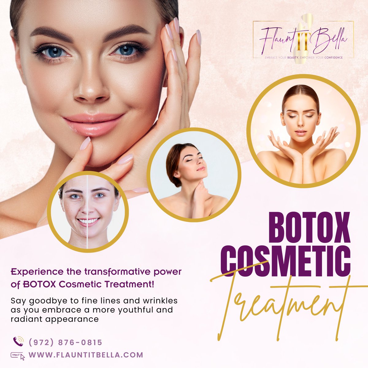 FlauntItBella's tweet image. BOTOX Cosmetic Treatment
Experience the transformative power of BOTOX Cosmetic Treatment!
Say goodbye to fine lines and wrinkles as you embrace a more youthful and radiant appearance
Contact us
(972) 876-0815
#BOTOXTransforms #YouthfulRadiance #WrinkleFreeConfidence #BOTOXGlow