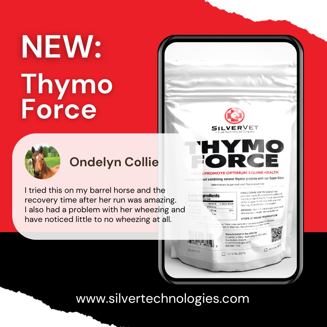 Check out how Thymo Force is aiding horses and their owners!

Learn more and shop now: silvertechnologies.com/shop/all/thymo…

#nanosilver #silvertechnologies #silvervet #animalhealth #horseshow #horseracing #barrelhorse #barrelracing #pets #vetapproved #horsetrainer #animaltrainer #nebulizer