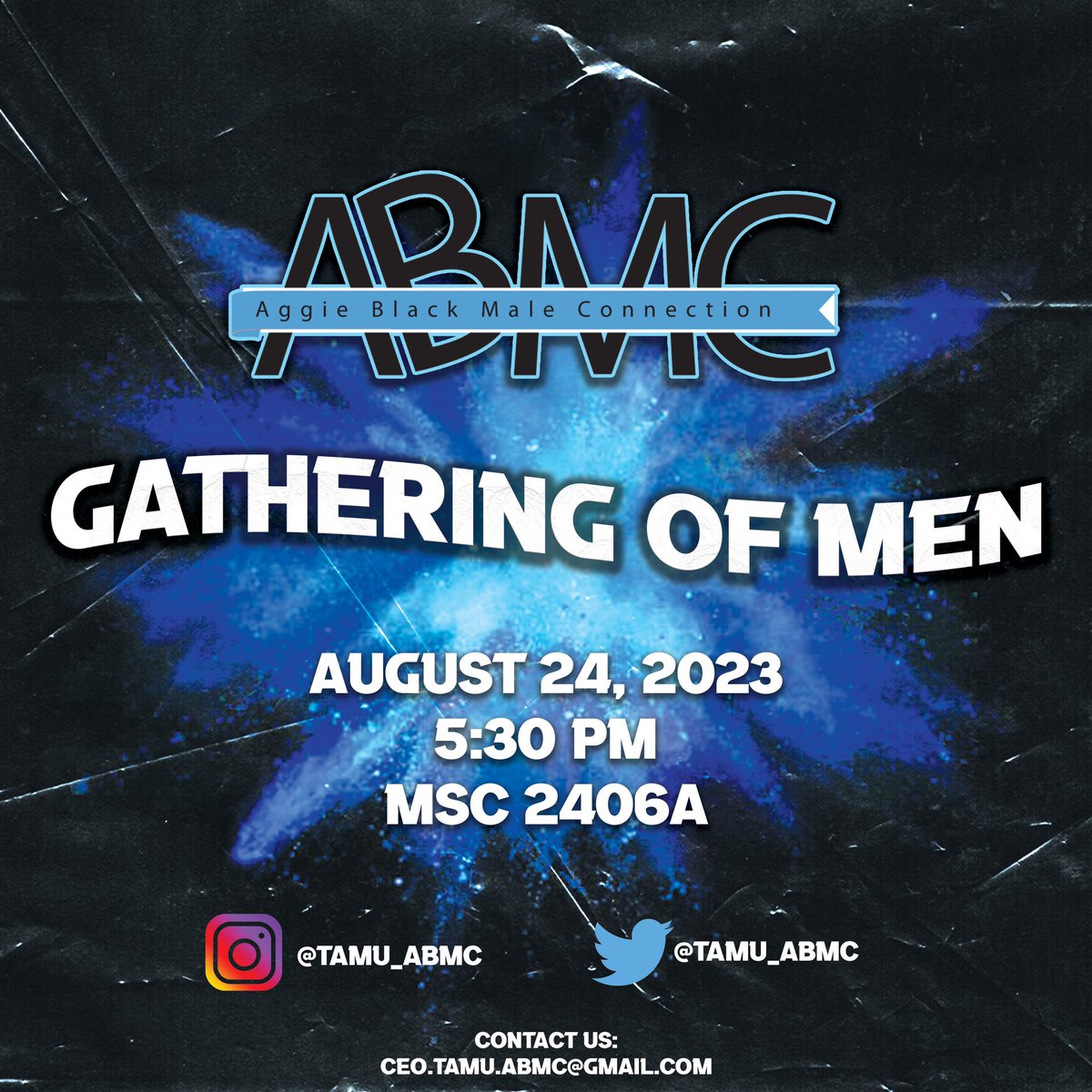WE ARE BACK👍🏽

Come join us at our annual Gathering of Men!

🗓️: August 24,2023
⏰: 5:30PM-7PM
📍: MSC2406A

See you there🫱🏽‍🫲🏾

#tamu #tamu27 #texasamuniversity
