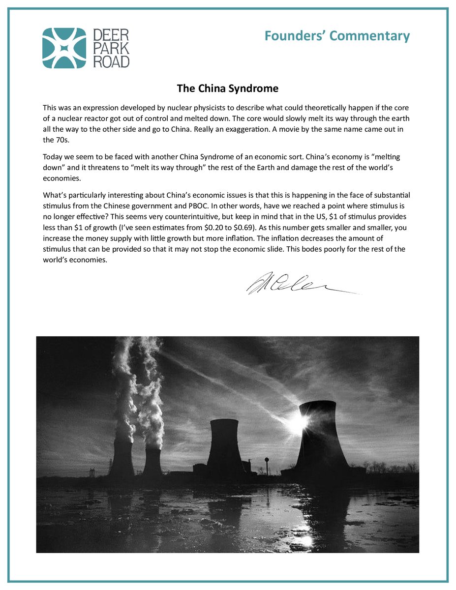deerparkrd's tweet photo. The China Syndrome of an economic sort has significant implications for all the world's economies.  In this month's commentary, Michael Craig-Scheckman explores China's approach to addressing its economic issues.  Will the ROW's economies see a "meltdown"? #rmbs #cmbs https://t.co/ZzMAikpHyK