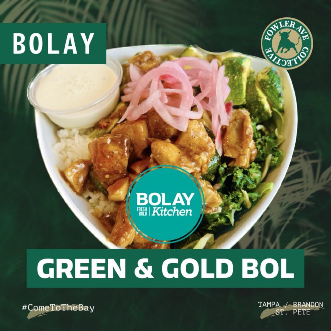 Wassup Bulls fans! go stop by one of the three Tampa area @Bolay locations and pick up a Green & Gold BOL! $1 from each G&G BOL sold goes back to help fund the USF NIL Fund through @FowlerAvenue #WARDADDY