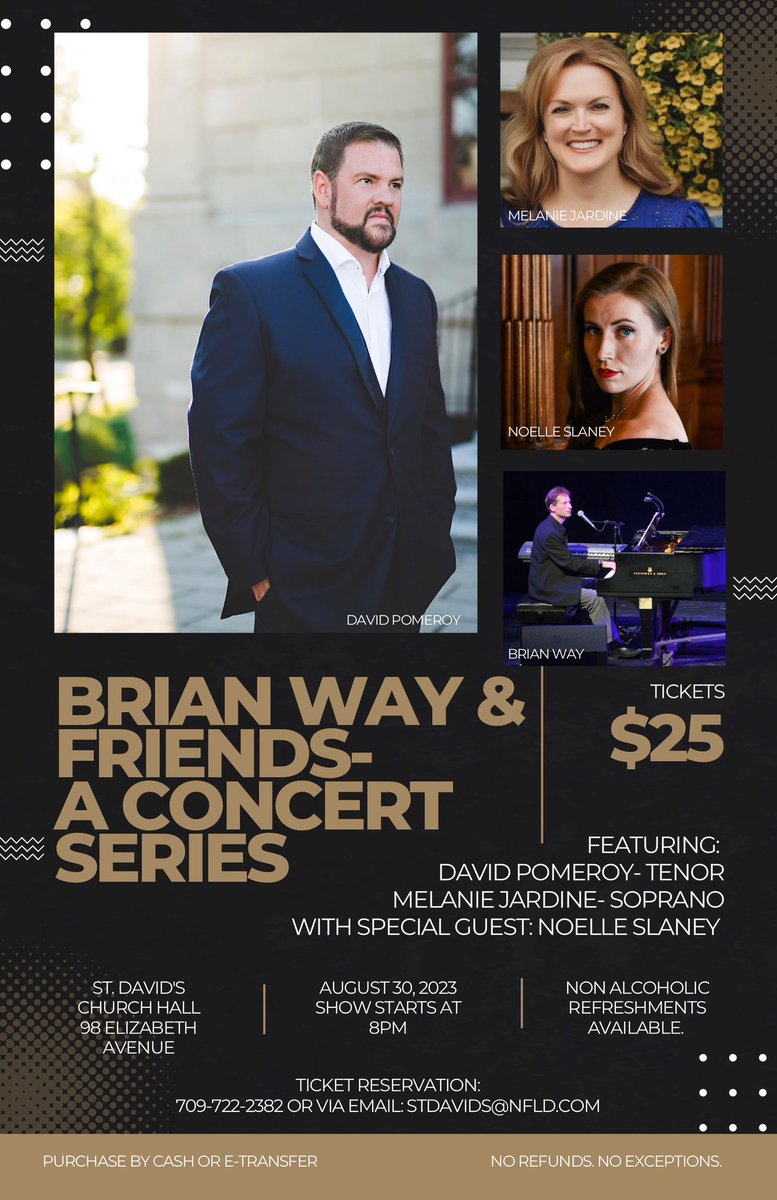 A rare chance to sing at home, with my dear friend &amp; collaborative pianist <a href="/WayPiano/">Brian Way - Piano</a>! On August 30 I'm joined by sopranos Melanie Jardine &amp; Noelle Slaney - together we'll perform hits from favourite operas and musical theatre shows🎵 Tickets are limited, looking forward it!