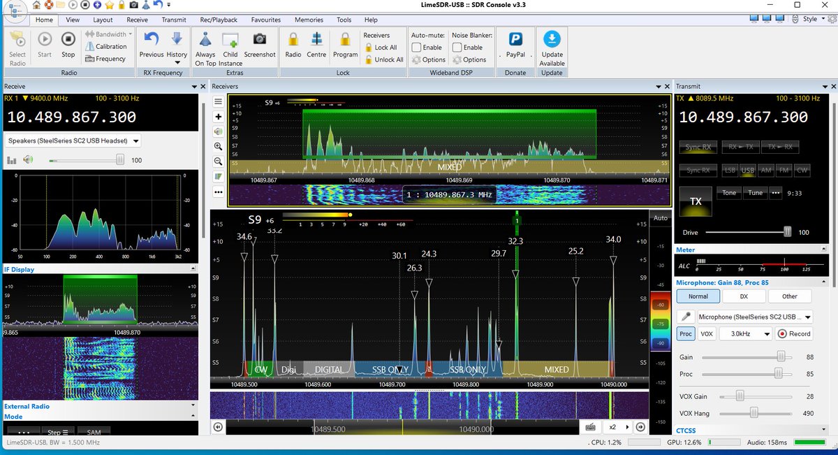 Hi All, been away for some time but now back. I upgraded SDR Console to V3.3 and great work by Simon, see PIC QO-100. E.g. the band plan but I also sync Tx/Rx and don't have now to worry about Fx, the S-meter is much better but I need still to adjust the SDR gain, 73 Jean Marc