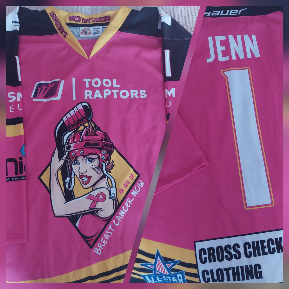 Whole_HeartedUK's tweet photo. Wanted a hockey jersey connected to supporting a breast cancer charity for a while. So pleased with my @crosscheckuk @ukfallstars jersey supporting @BreastCancerNow!! And the number on my jersey? It's because cancer came for me in 2020 ... but I won ๐ช#fuckcancer #puckoffcancer https://t.co/6SHUvAlqkN