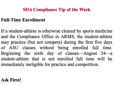 Tip of the Week #SDATOW - Full-time enrollment re practice and competition eligibility.