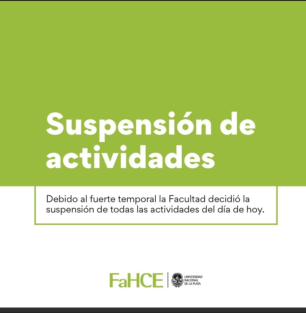 ⚠ SUSPENSIÓN DE ACTIVIDADES ⚠

Debido al fuerte temporal la Facultad decidió la suspensión de todas las actividades del día de hoy (17/8/2023).
