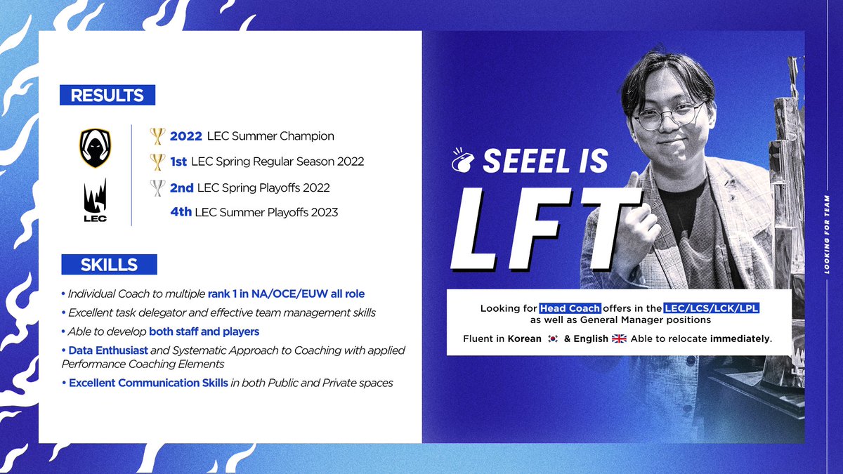 While still in talks with Heretics, they have allowed me to explore options.

I'm primarily looking for Head Coach &amp; GM positions but open to other opportunities in the LEC, LCS, LPL, LCK and ERL's.

You can reach me via DM's or through my agent joe@proxy.gg
