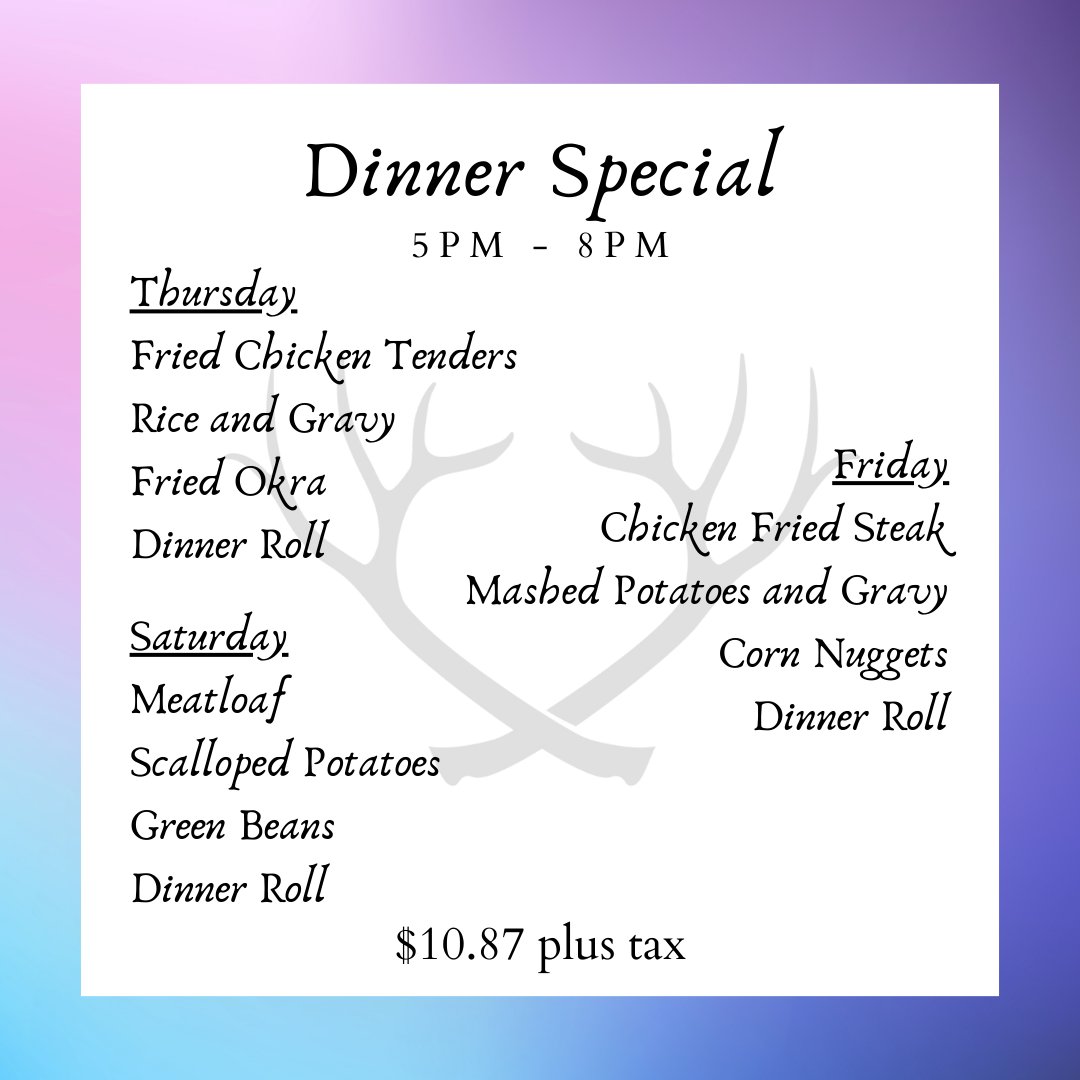 Join us for dinner Thursday - Saturday from 5 PM - 8 PM!

The full menu will also be available to choose from. Dine In or To Go!

#calvertcrossing #calhounla #dinnerspecial #experiencetroon