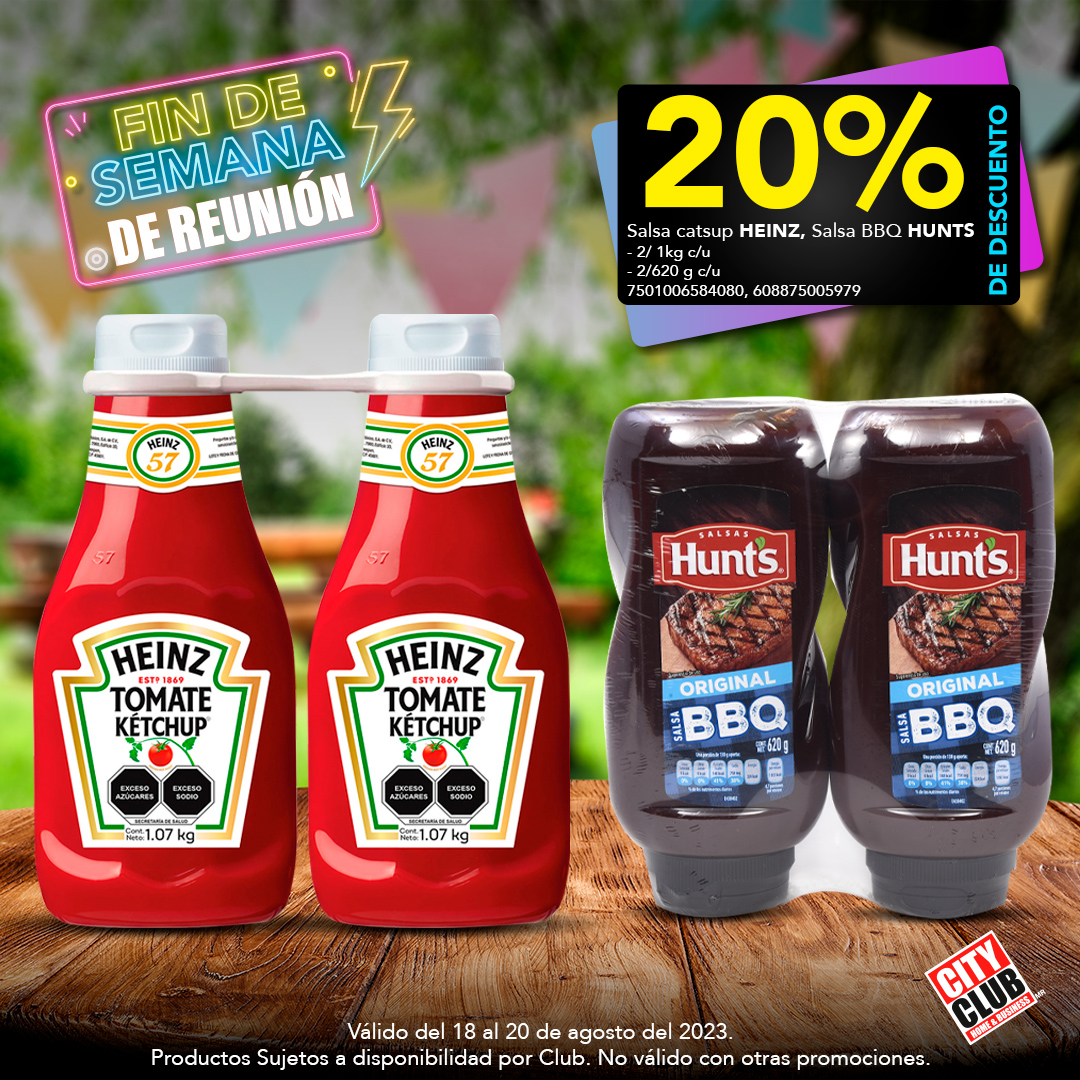 CityClubmx's tweet photo. Aprovecha y ahorra 20% de descuento con City Club 🤩 en salsa catsup HEINZ y salsa BBQ HUNTS ✔️. ¡Sólo en City Club! 👉 https://t.co/dOouUIJm2O #CityClub #Catsup #SalsaBBQ #Salsacatsup https://t.co/Irli75Rpba