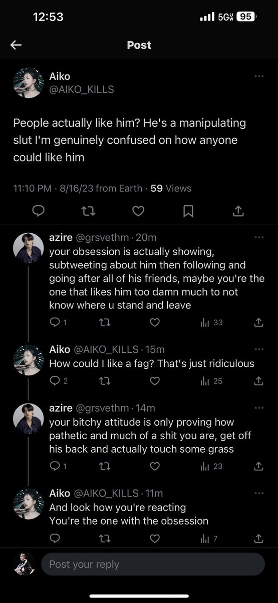 I would just like to state if you are friends or follow this person
Please get off my following list. 
Not only are they bitchy about being rejected by a gay man but they also used a slur against him. 
This is absolutely disgusting.