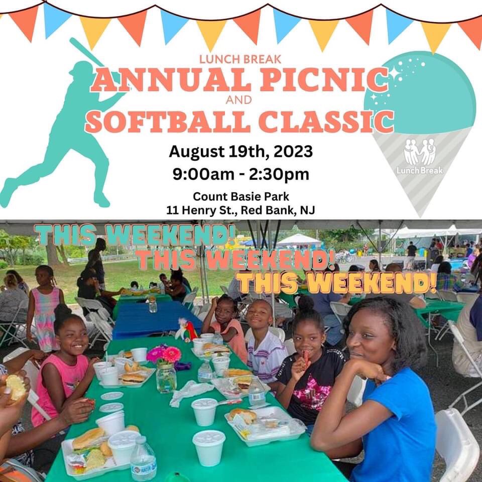 lunchbreakNJ's tweet photo. Join us Saturday for the annual Community Picnic, Softball Challenge & Backpack Giveaway at Count Basie Field in Red Bank. It may be hot that day, but this picnic will be really cool! #helpfortodayhopefortomorrow #whywebreak https://t.co/jIVE333yV0