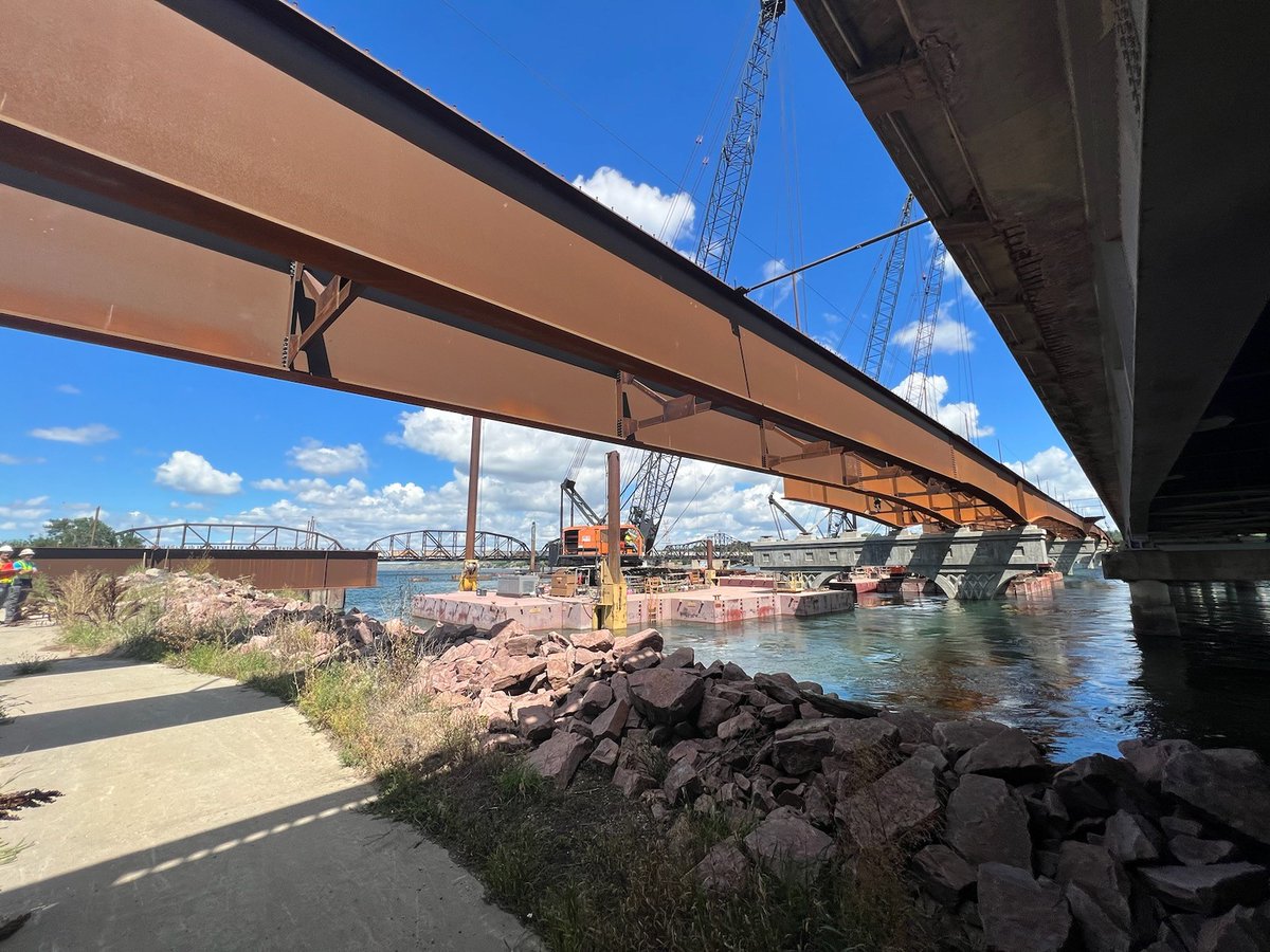 SouthDakotaDOT's tweet photo. With Fall about a month away, let’s look at how much the team has accomplished on the Pierre-Fort Pierre Bridge.
To read more about the project in the #PierreFortPierreBridge newsletter, and view drone videos and photos of recent work, visit https://t.co/S9OIV7R5d2 https://t.co/3R3vpM6EzM