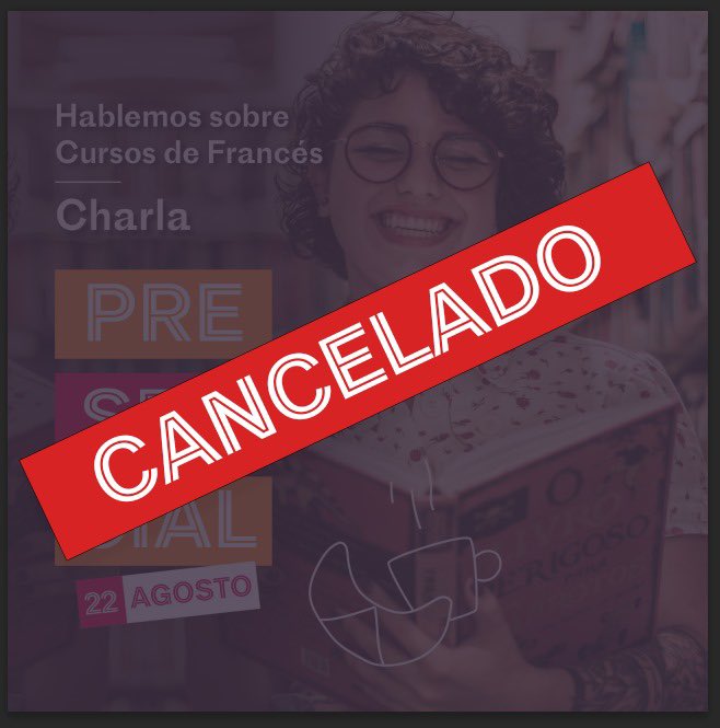 🛑ATENCIÓN Por razones ajenas a nuestra voluntad nuestra charla PRESENCIAL, agendada para el martes 22 de agosto en la Alianza Francesa de Bogotá, se cancela ⚠️ 💯 Mantente conectad@ a nuestras próximas actividades o ingresa a nuestra página web LINK tr.ee/lgw_7K89DJ