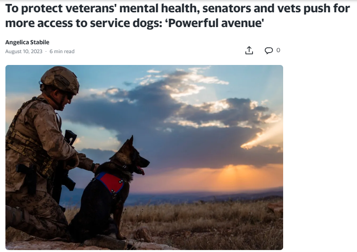 So great to see more bipartisan legislation supporting #servicedogs for #veterans with PTSD. New "SERVES" Act proposed to build on 2021 PAWS Act.

yahoo.com/lifestyle/prot…
