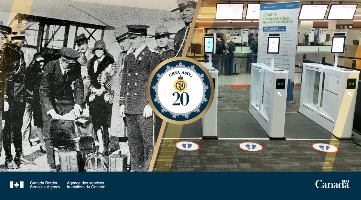 CanBorder's tweet photo. #CBSA has come a long way since it was first created 20 years ago! 

We are increasingly making it easier for travellers to arrive at Canadian airports, using eGates, kiosks, NEXUS lanes and Advance Declaration. Learn more: https://t.co/ZfvacY9eSa  

#CBSA20 https://t.co/ftnckVWydH