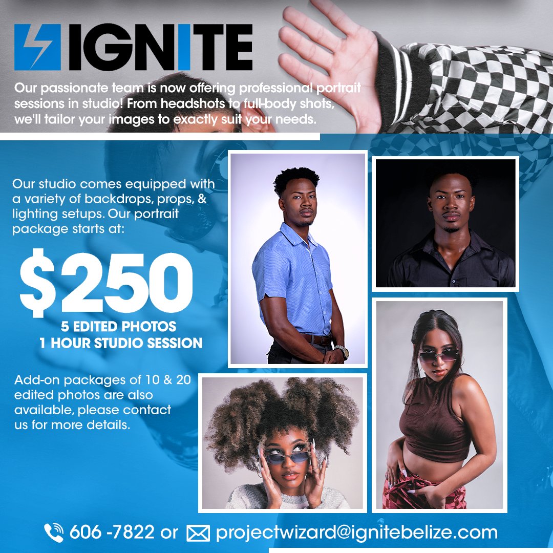 IGNITE Media (@ignitebelize) on Twitter photo πΈ Capture your story with IGNITE! π We're adding portrait sessions to our services. πΌ Choose from headshots to full-body shots, tailored to your needs. Book now at 606-7822 or projectwizard@ignitebelize.com.
#IGNITEbelize #PortraitSessions #BelizePhotography #StrikeAPose π πΈ Capture your story with IGNITE! π We're adding portrait sessions to our services. πΌ Choose from headshots to full-body shots, tailored to your needs. Book now at 606-7822 or projectwizard@ignitebelize.com.
#IGNITEbelize #PortraitSessions #BelizePhotography #StrikeAPose π