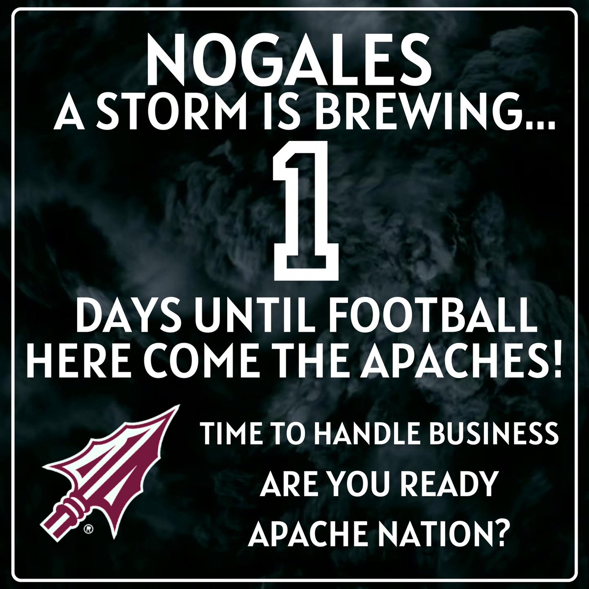 NHSFootballAZ's tweet photo. ☝🏼 day till FOOTBALL‼️
Here come the APACHES‼️
#ApacheFootball #FeartheSpear #ApacheNation https://t.co/qLymdStiux