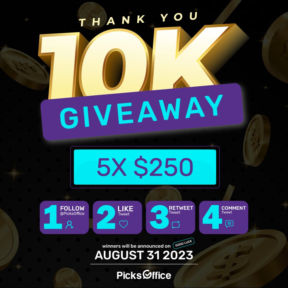 PicksOffice's tweet photo. 🎉 10K Followers Giveaway!

We're thrilled to have reached the milestone of 10,000 followers! 

🏆 5 followers will receive $250!

To enter:

1⃣ Follow @PicksOffice
2⃣ Like tweet
3⃣ Retweet tweet
4⃣ Comment tweet

This is our way of saying THANK YOU for your support!