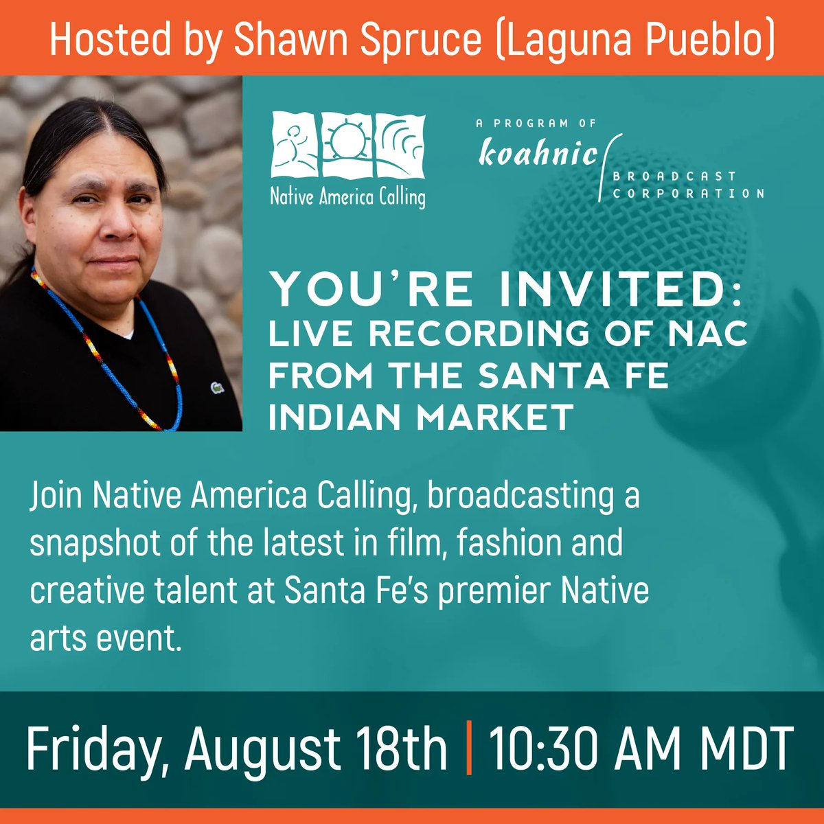 Don't miss the live broadcast of Native America Calling at the Santa Fe Indian Market this Friday! Follow the link for more information and to RSVP: eventbrite.com/e/native-ameri…