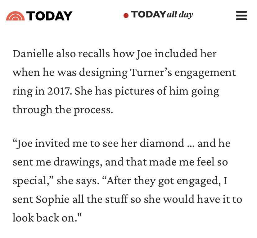 jbrosnews's tweet photo. Danielle recently revealed that Joe included her in the process of designing Sophie’s engagement ring. https://t.co/kmpwr6MbCX