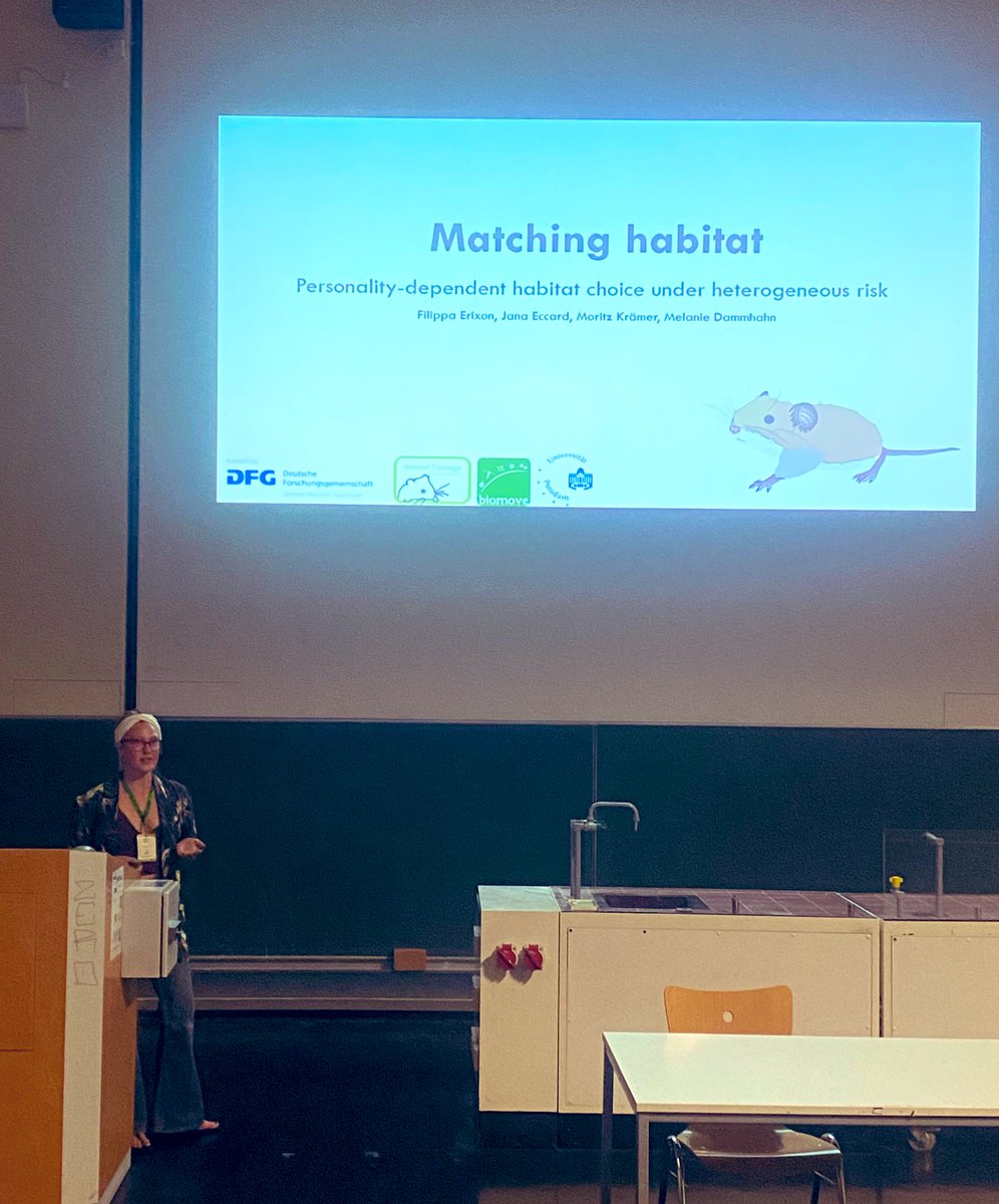 AnimalEcologyPotsdam (@animalpotsdam) on Twitter photo Congratulations for her great first presentation 🥳at <a href="/2023Behaviour/">Behaviour 2023</a> in the #PhD of <a href="/ErixonFilippa/">Filippa Erixon</a> about personality-dependent habitat choice under heterogenous risk ☘️🌿
#Behaviour2023 #phdlife #ecology #conference #rodents Congratulations for her great first presentation 🥳at <a href="/2023Behaviour/">Behaviour 2023</a> in the #PhD of <a href="/ErixonFilippa/">Filippa Erixon</a> about personality-dependent habitat choice under heterogenous risk ☘️🌿
#Behaviour2023 #phdlife #ecology #conference #rodents
