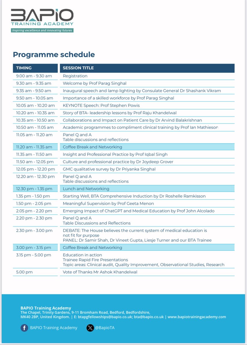 It finally here! The ⁦@BapioTA⁩ annual conference open to all… an fantastic line up of speakers. Register to join us in Birmingham on the 9th of September to gain valuable insights into excellence in healthcare, education and leadership docs.google.com/forms/d/e/1FAI…