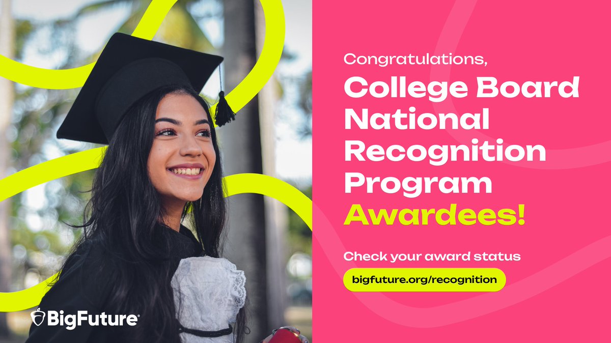 MyBigFuture's tweet image. Congratulations to this year’s #NationalRecognitionProgram awardees! 🏆 These individuals received the honor for their dedication to academic success. Way to go!

Check your award status: spr.ly/6012PYszQ

#BeSeen #StandOut